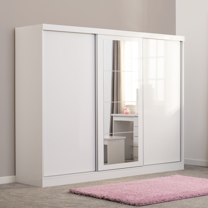 Nevada 3 Door Slider Wardrobe - White Gloss