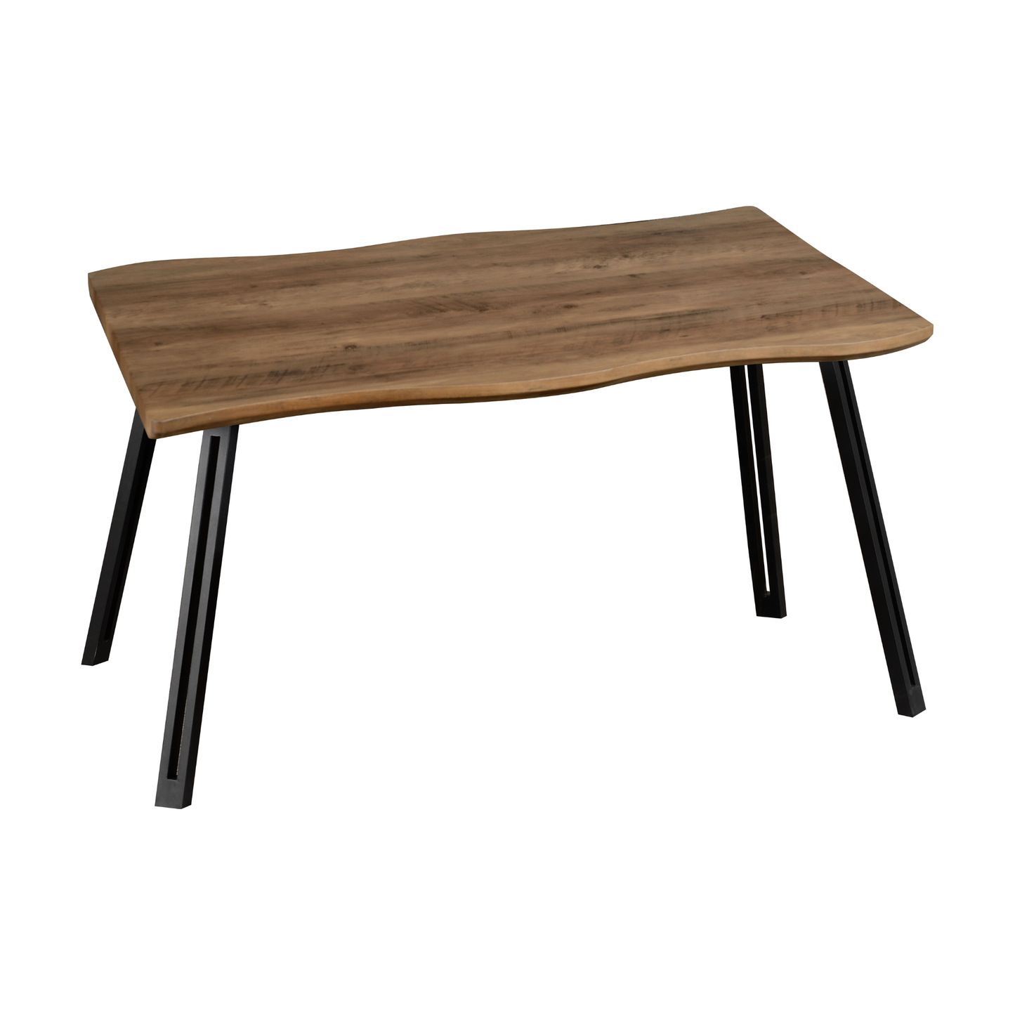 Quebec Wave Edge Dining Set - Oak Effect/Brown Faux Leather