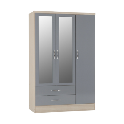 Nevada 3 Door 2 Drawer Wardrobe - Grey Gloss/Light Oak