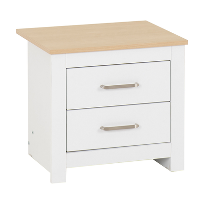 Portland 2 Drawer Bedside – White/Oak Effect Storage