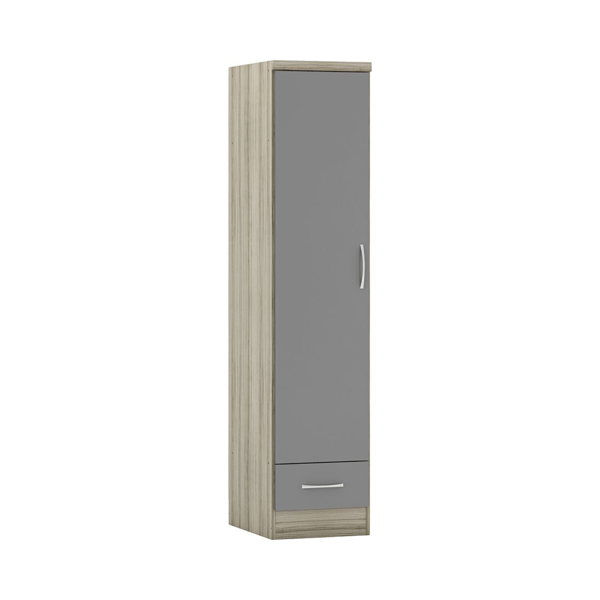 Nevada 1 Door 1 Drawer Wardrobe – Grey Gloss & Oak