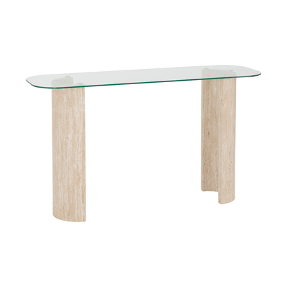 Modena Console Table - Clear Glass & Cream Marble Effect