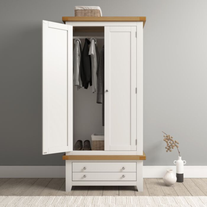 Windsor 2 Door 1 Drawer Wardrobe – Ivory/Oak