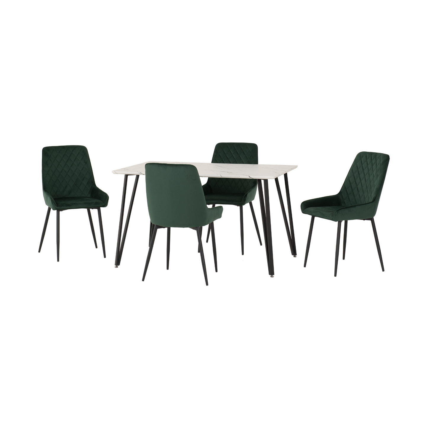 Marlow & Avery Dining Set - White Marble/Emerald Green Velvet (4 Chairs)