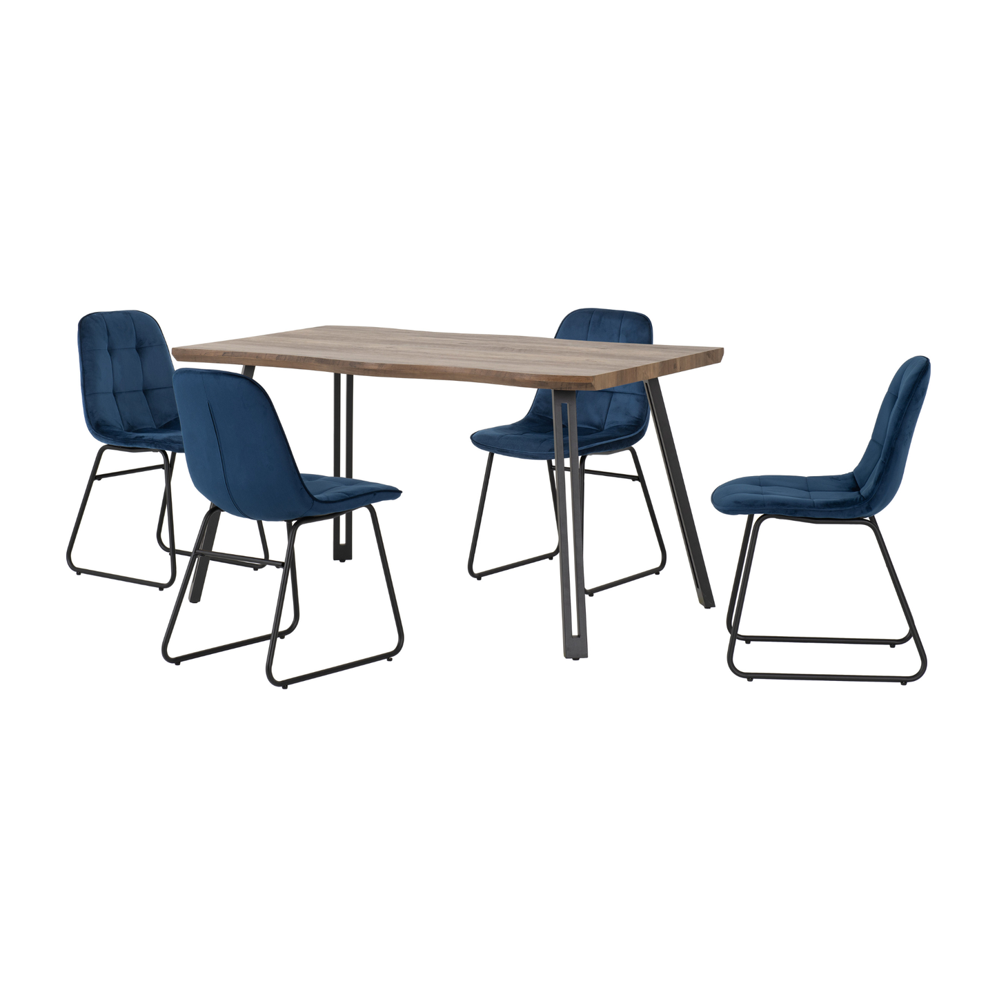 Quebec Wave & Lukas Dining Set - Oak Effect/Sapphire Velvet