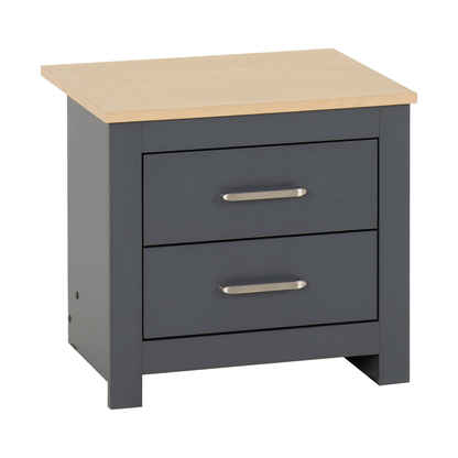 Portland 2 Drawer Bedside – Grey/Oak Effect Storage