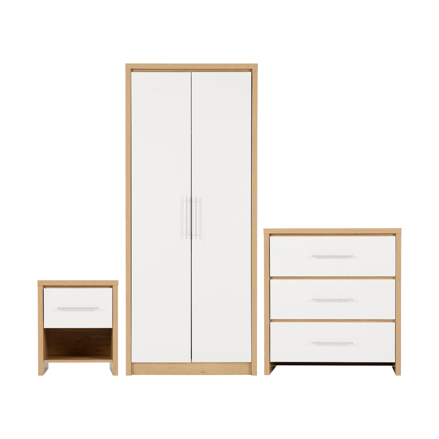 Seville Bedroom Set - White Gloss/Light Oak Effect Veneer