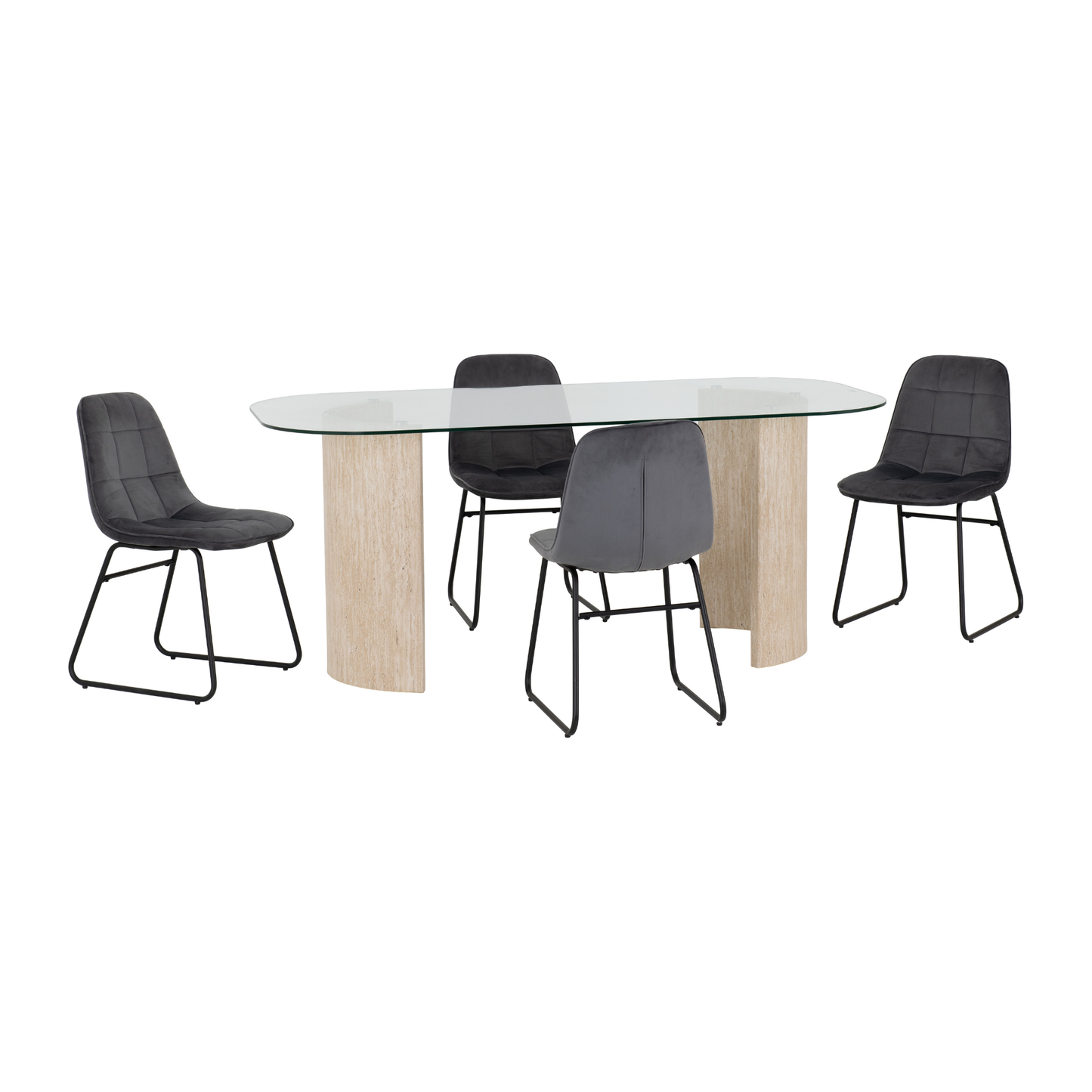 Modena & Lukas Dining Set - Cream/Grey Velvet (4 Chairs)