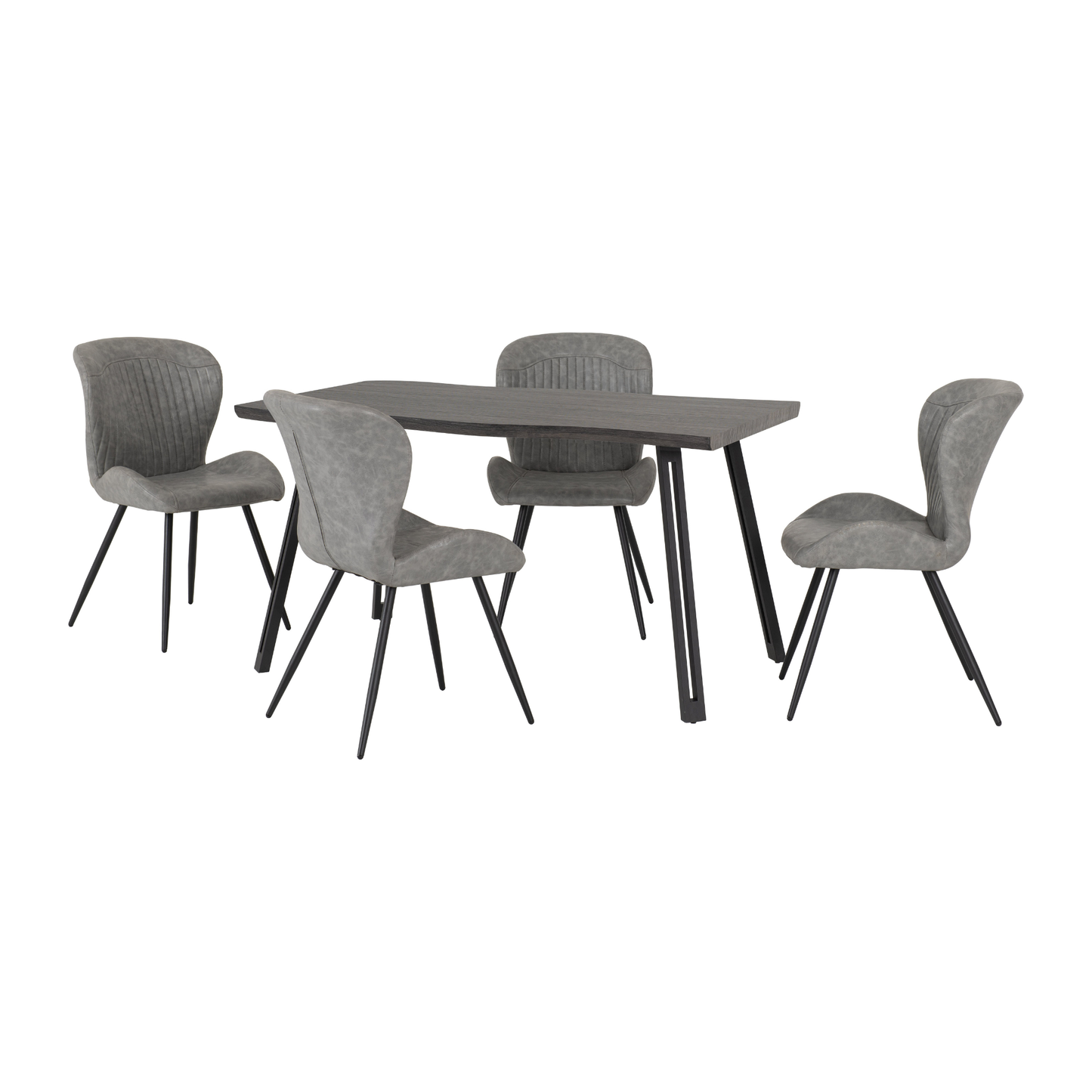 Quebec Wave Edge Dining Set - Black Wood Grain/Grey Faux Leather