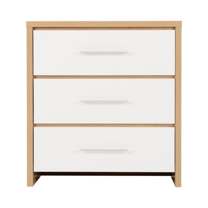 Seville 3 Drawer Chest - White Gloss/Light Oak Effect