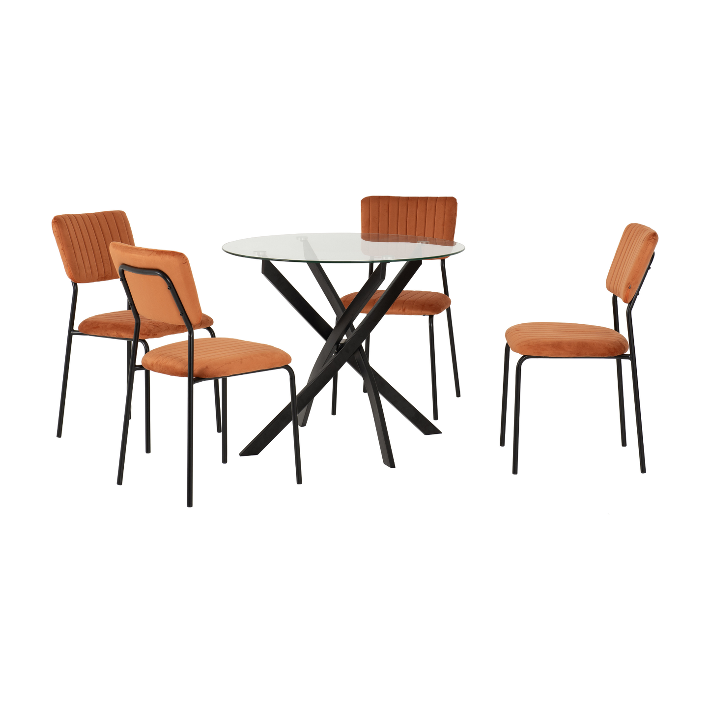 Sheldon Round Glass Top Dining Set - Clear Glass/Burnt Orange Velvet