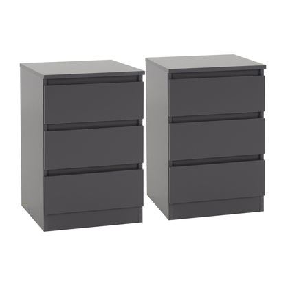 Malvern 3 Drawer Bedside x2 – Grey Storage