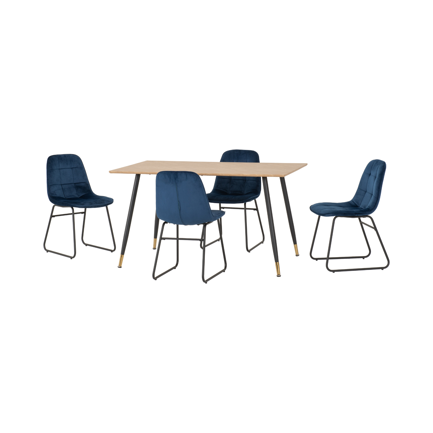 Hamilton & Lukas Medium Dining Set (4 Chairs) - Oak/Sapphire Blue Velvet