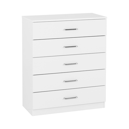 Dakota 5 Drawer Chest – White, Tall Bedroom Storage