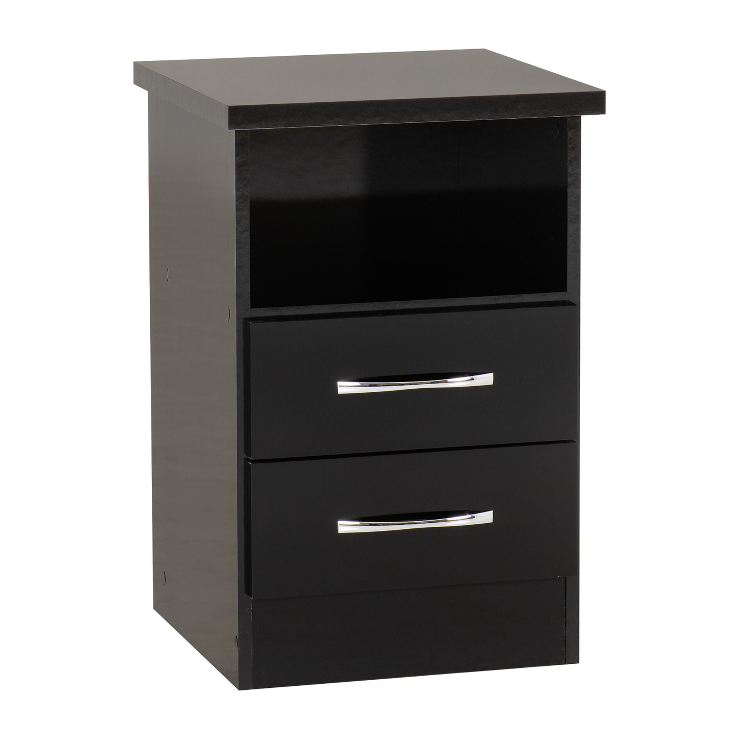 Nevada 2 Drawer Bedside – Black Gloss Storage
