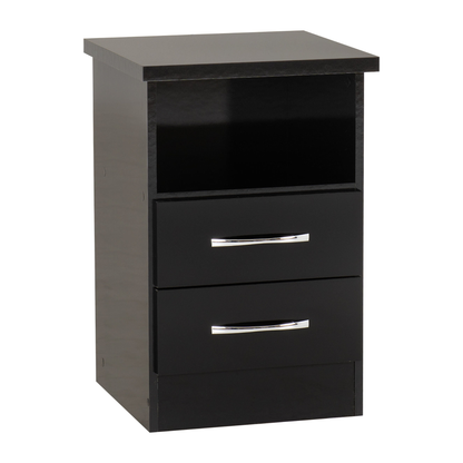 Nevada 2 Drawer Bedside – Black Gloss Storage