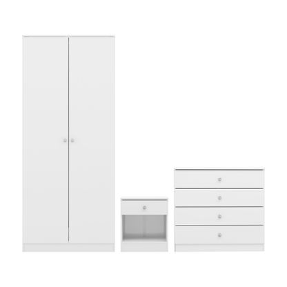 Denver Trio Set White Gloss Wardrobe Chest & Bedside