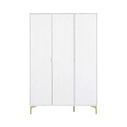 Miami 3 Door Wardrobe – White & Gold, Dual Storage