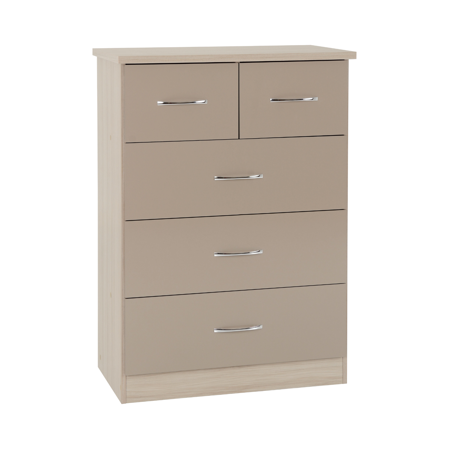 Nevada 3+2 Drawer Chest - Oyster Gloss/Light Oak Effect Veneer