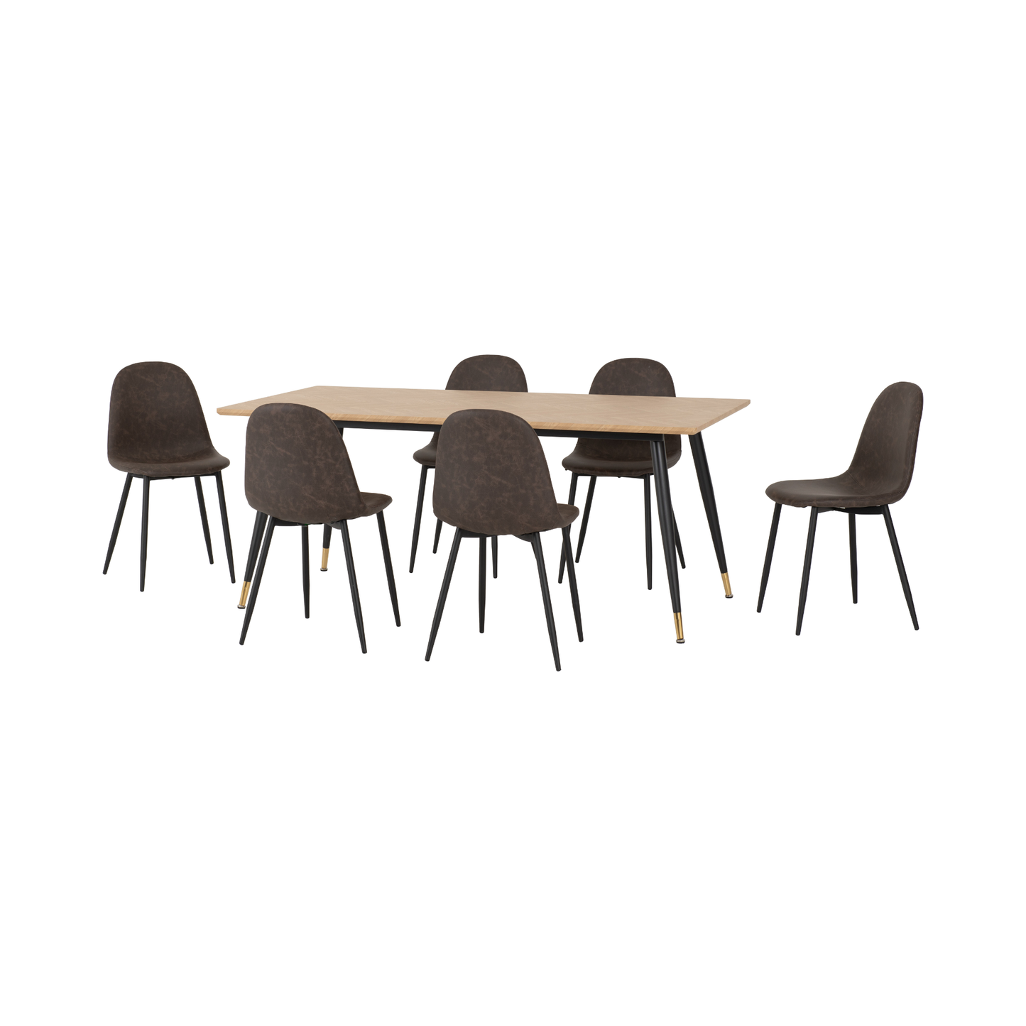 Hamilton & Athens Large Dining Set with 6 Chairs - Medium Oak Effect & Brown PU