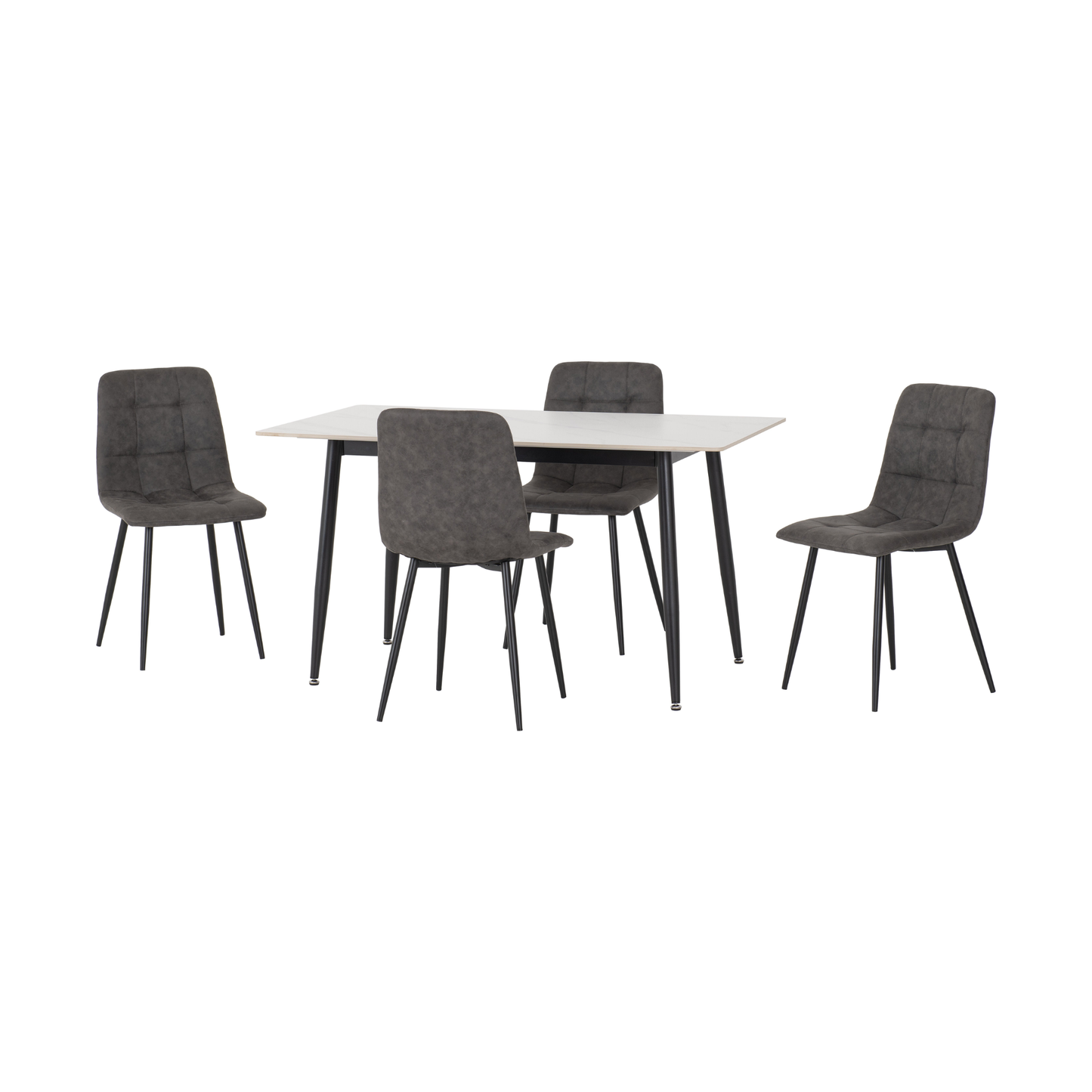 Fenton Dining Set with 4 Chairs - White & Dark Grey Suede Fabric