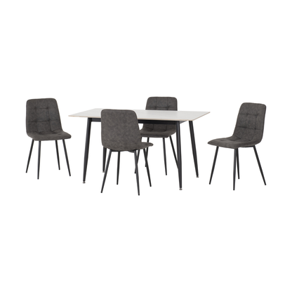 Fenton Dining Set with 4 Chairs - White & Dark Grey Suede Fabric