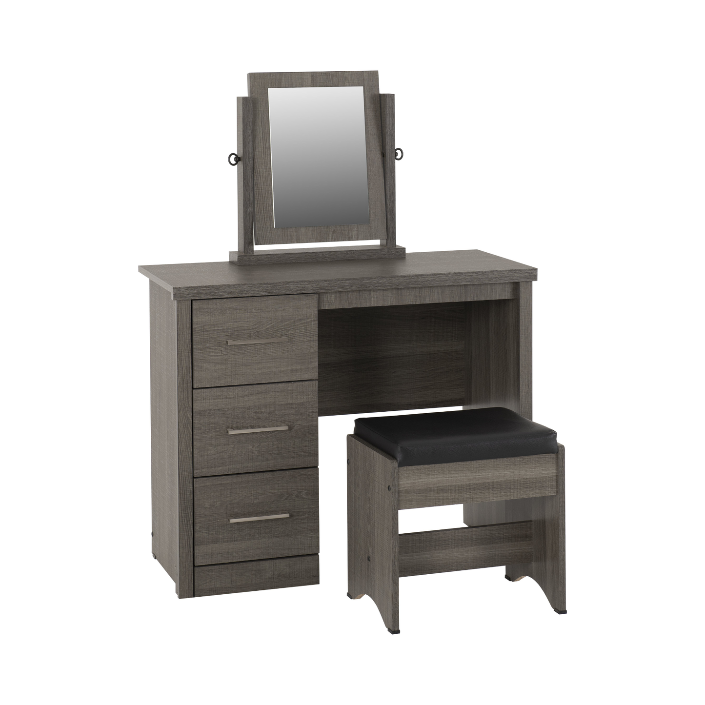 Lisbon 3Pc Dressing Table Set with Mirror - Black Wood Grain