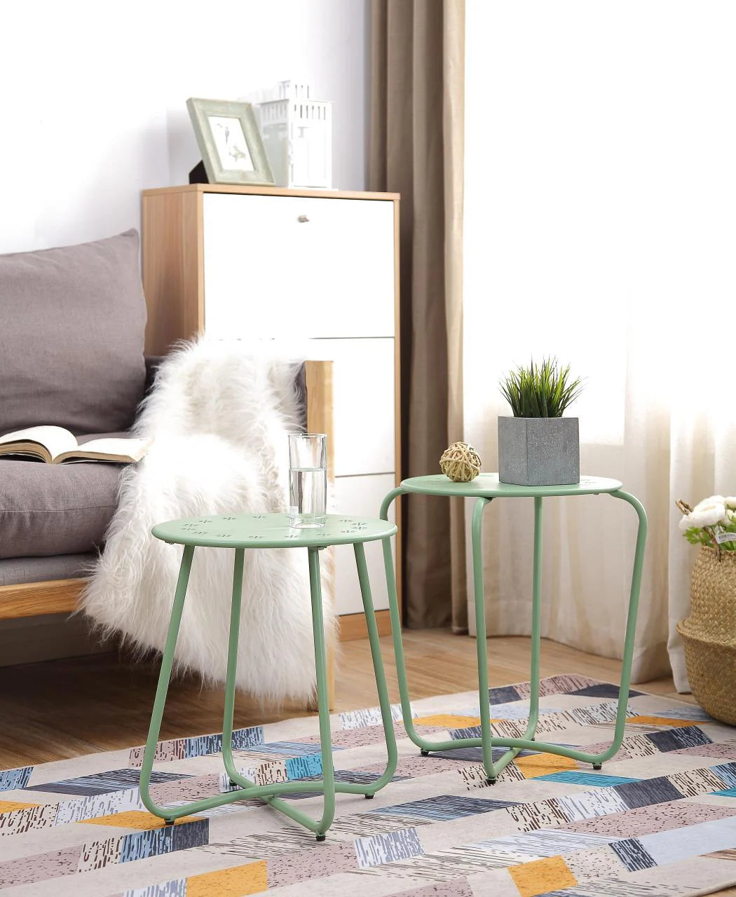 Ellis Round Coffee Table ,White & Green