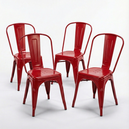 Bistro Pack of 4 Red Metal Chairs