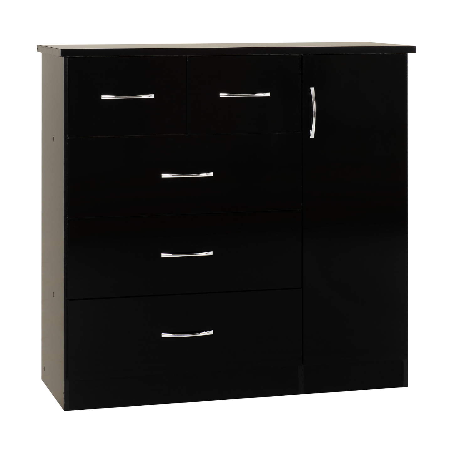 Nevada 5 Drawer Low Wardrobe - Black Gloss