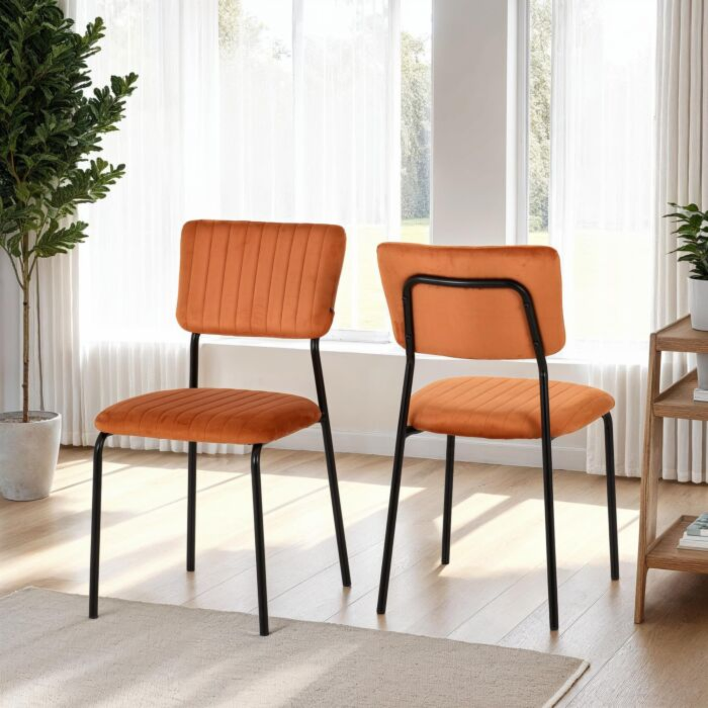 Sheldon Dining Chair Set - Burnt Orange Velvet Fabric (Pack of 4)