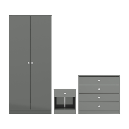 Denver Trio Set Grey Gloss Wardrobe Chest & Bedside