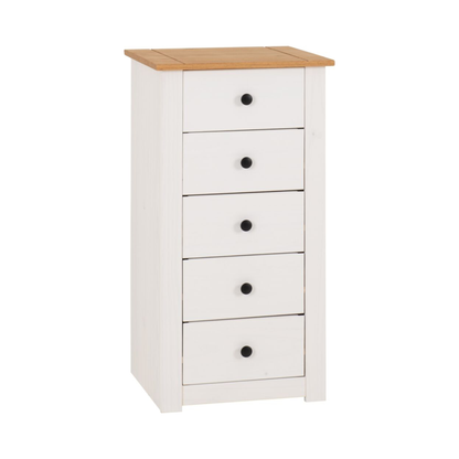 Panama 5 Drawer Chest – White & Natural Wax Pine