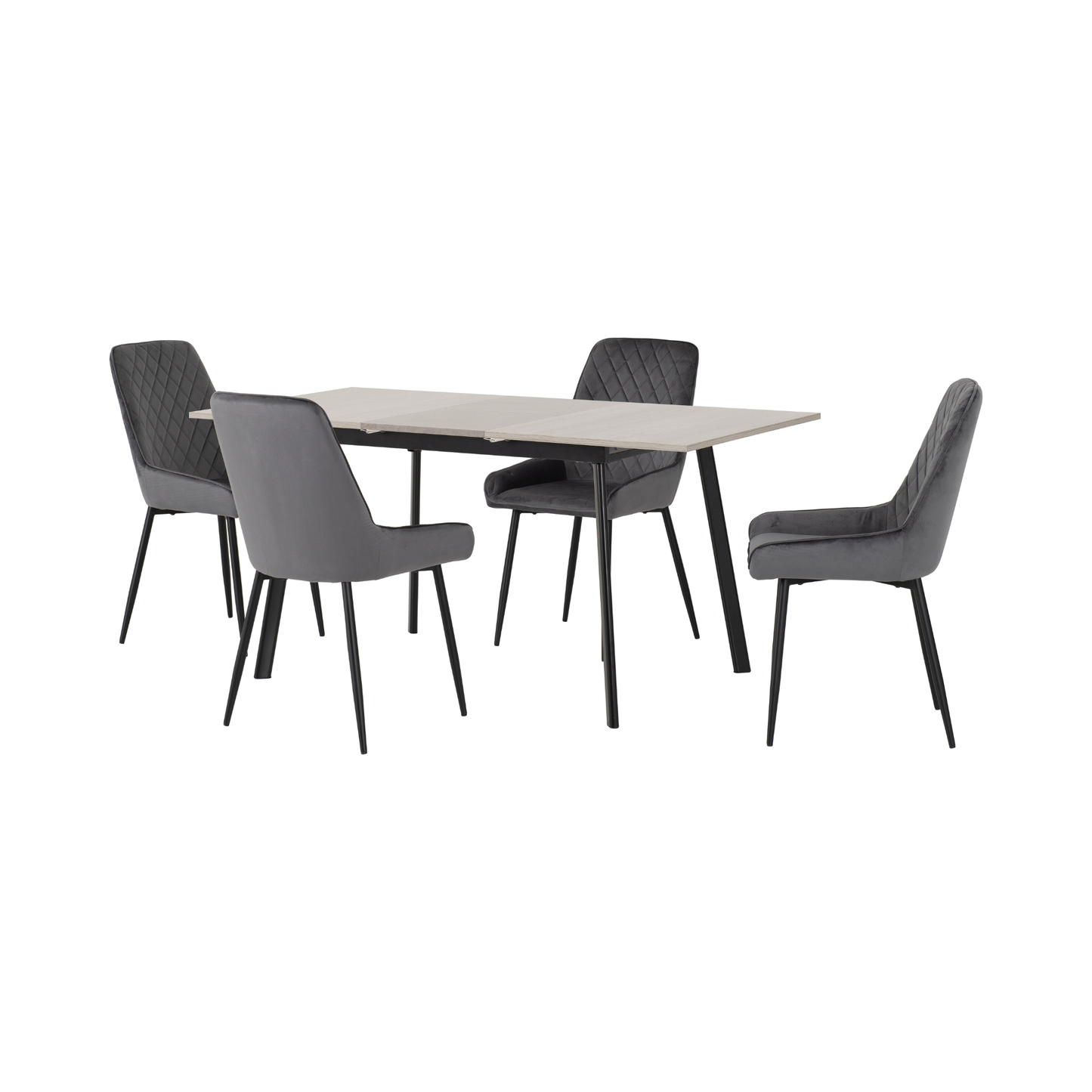 Avery Extending Dining Set with 4 Chairs - Concrete & Grey Velvet