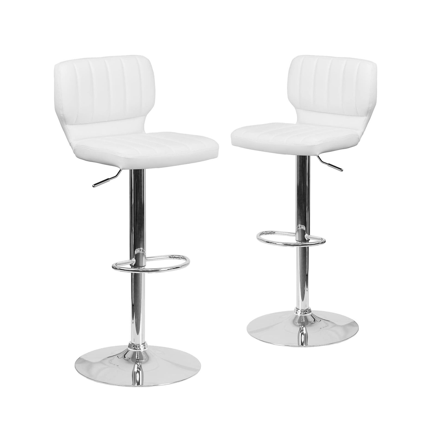 Set of 2 White Faux Leather Rotating Bar Stools – Adjustable Height