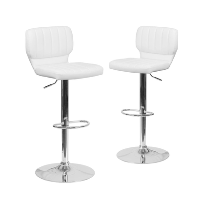 Set of 2 White Faux Leather Rotating Bar Stools – Adjustable Height