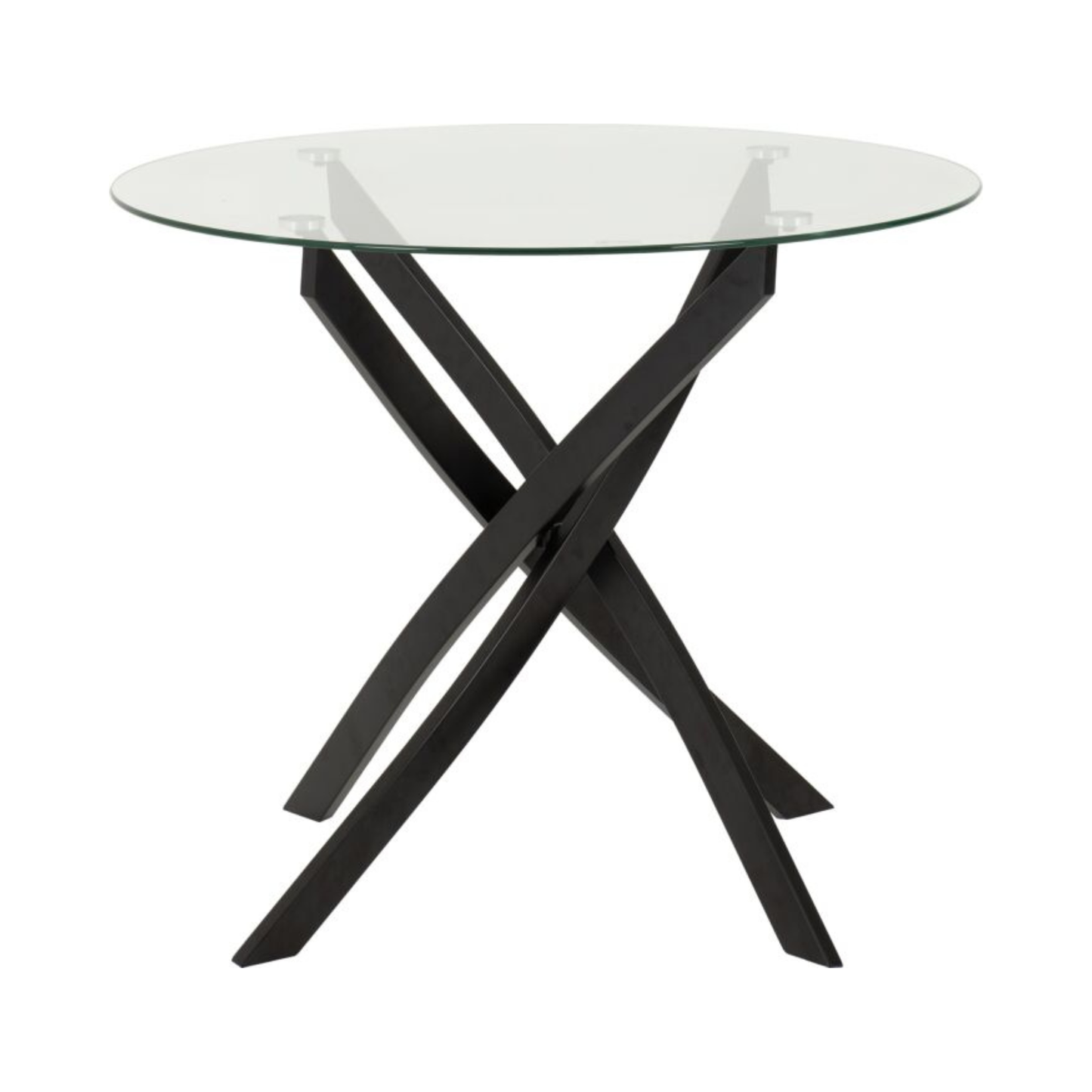 Sheldon Round Glass Dining Table in Clear Glass & Black
