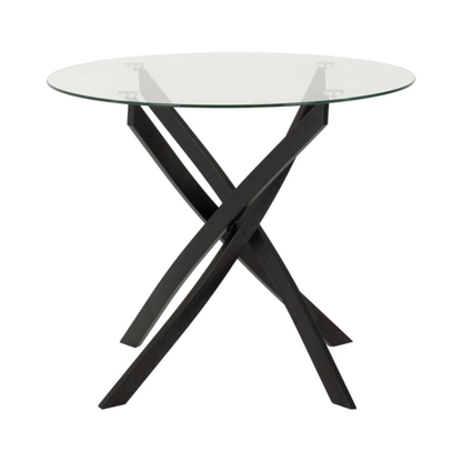 Sheldon Round Glass Dining Table in Clear Glass & Black
