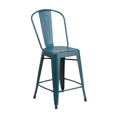 Blake 24" Industrial Metal Bar Stools Set of 4 - Distressed Blue-Teal
