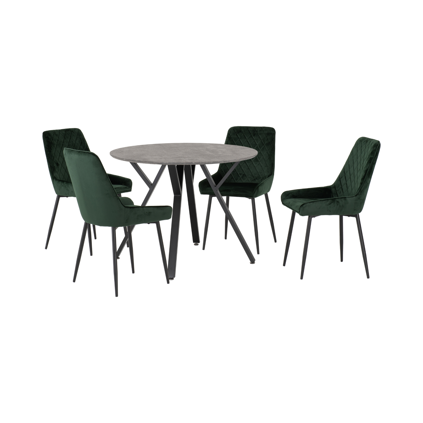 Athens Round Dining Set with 4 Avery Chairs - Concrete & Emerald Velvet