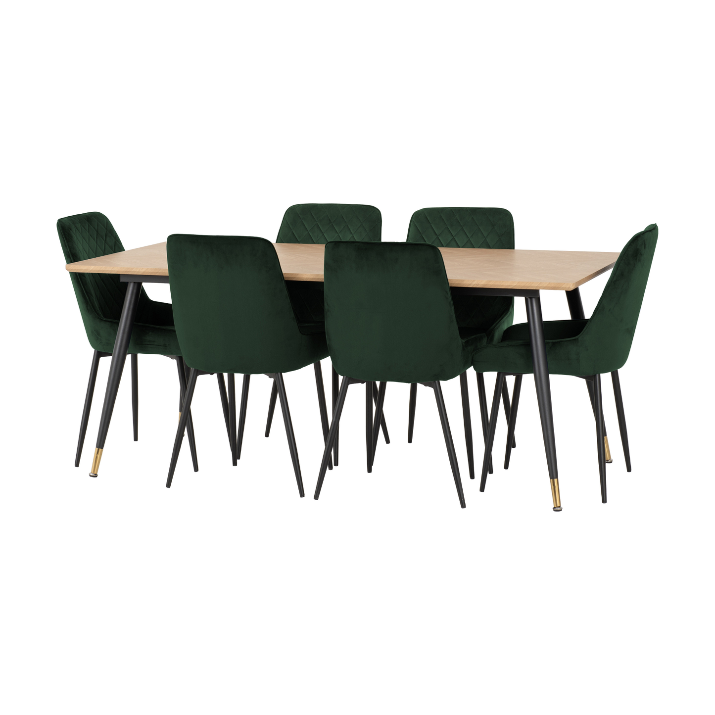 Hamilton & Avery Large Dining Set (6 Chairs) - Oak/Emerald Green Velvet