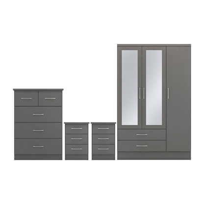 Nevada 3 Door 2 Drawer Wardrobe - 3D Effect Grey