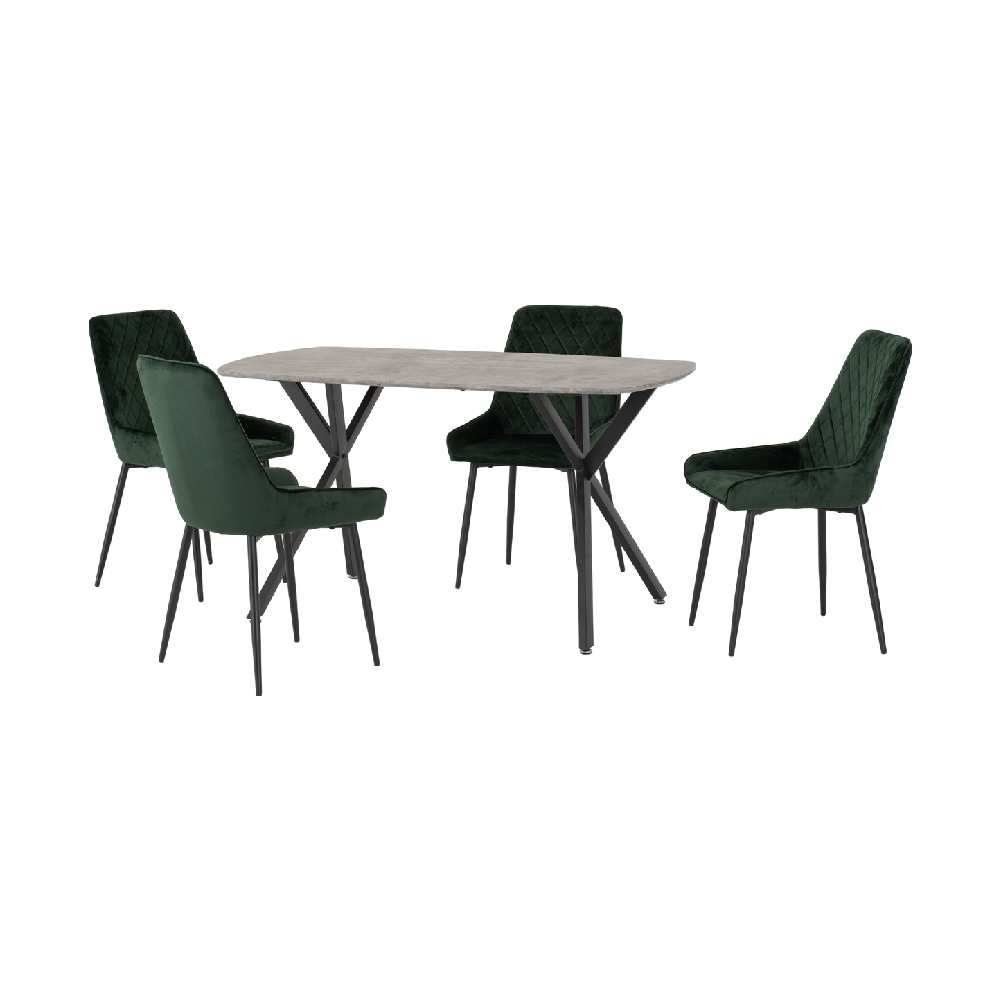 Athens Rect & Avery Dining Set (4 Chairs) - Concrete/Emerald Green Velvet