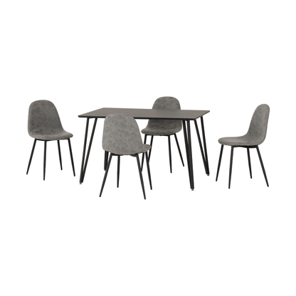 Marlow & Athens Dining Set (4 Chairs) - Black Marble/Grey Faux Leather