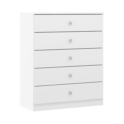 Denver 5 Drawer Chest – White Gloss, Modern Bedroom Storage