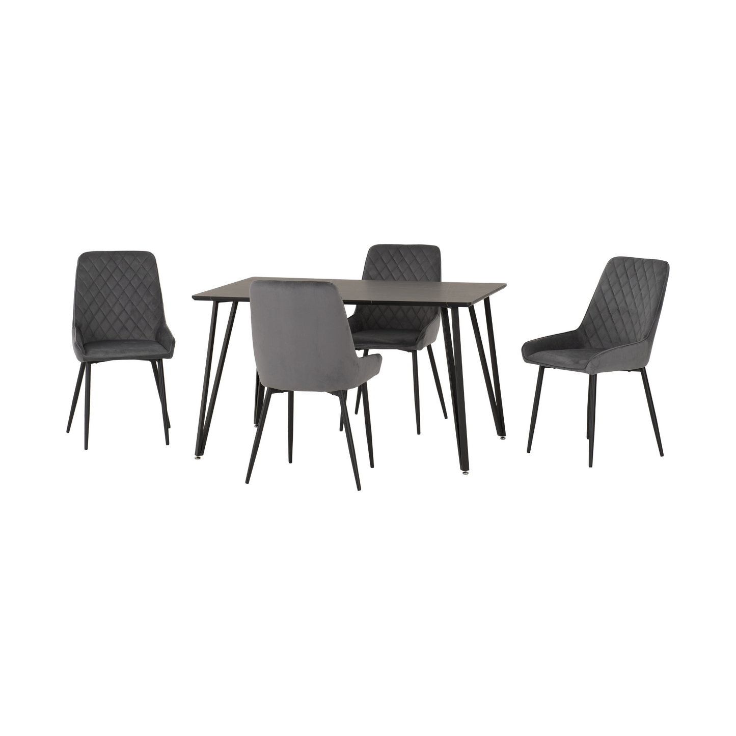 Marlow & Avery Dining Set (X4 Chairs) – Black Marble/Grey Velvet