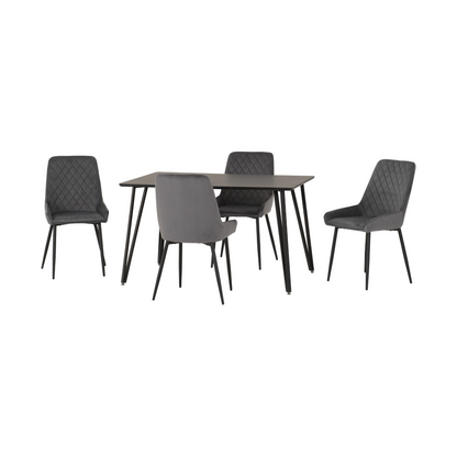 Marlow & Avery Dining Set (X4 Chairs) – Black Marble/Grey Velvet