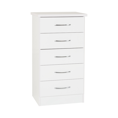 Nevada 5 Drawer Narrow Chest - White Gloss