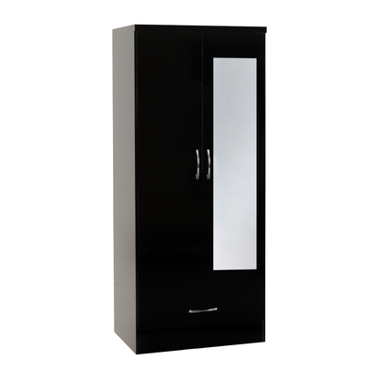 Nevada Mirrored 2 Door Wardrobe - Black Gloss