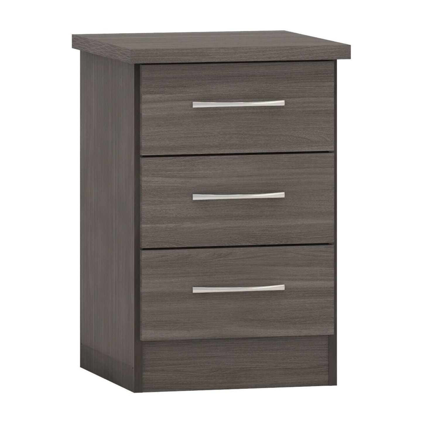 Nevada 3 Drawer Bedside – Black Wood Grain Storage